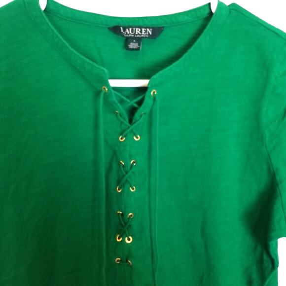 Lauren Ralph Lauren Womens Lace Up Shirt Kelly Green Size L Casual Preppy Cotton - Picture 2 of 7